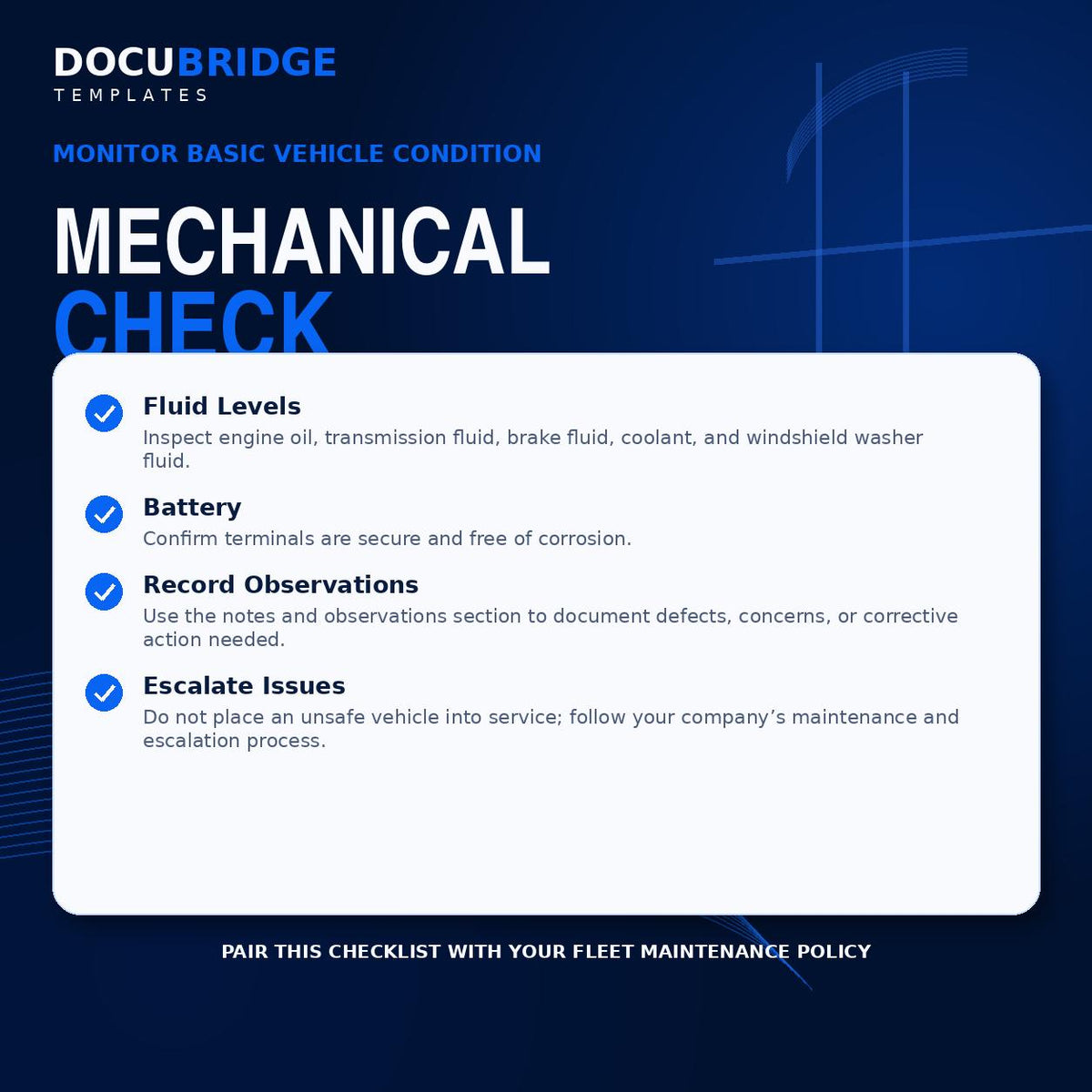 NEMT Vehicle Inspection Checklist – Daily Pre-Trip Safety Inspection, Driver & Fleet Maintenance Form | PDF and Word