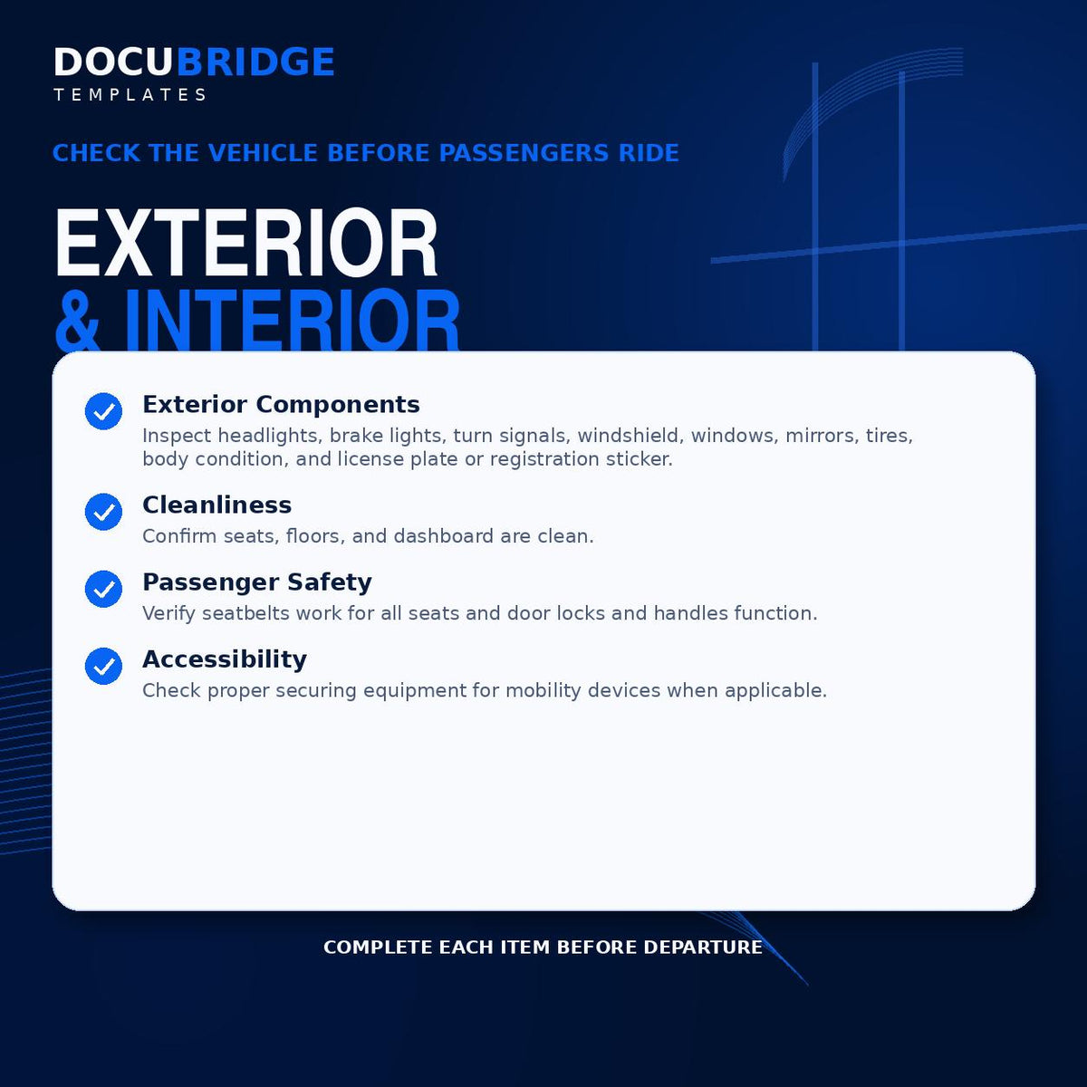 NEMT Vehicle Inspection Checklist – Daily Pre-Trip Safety Inspection, Driver & Fleet Maintenance Form | PDF and Word