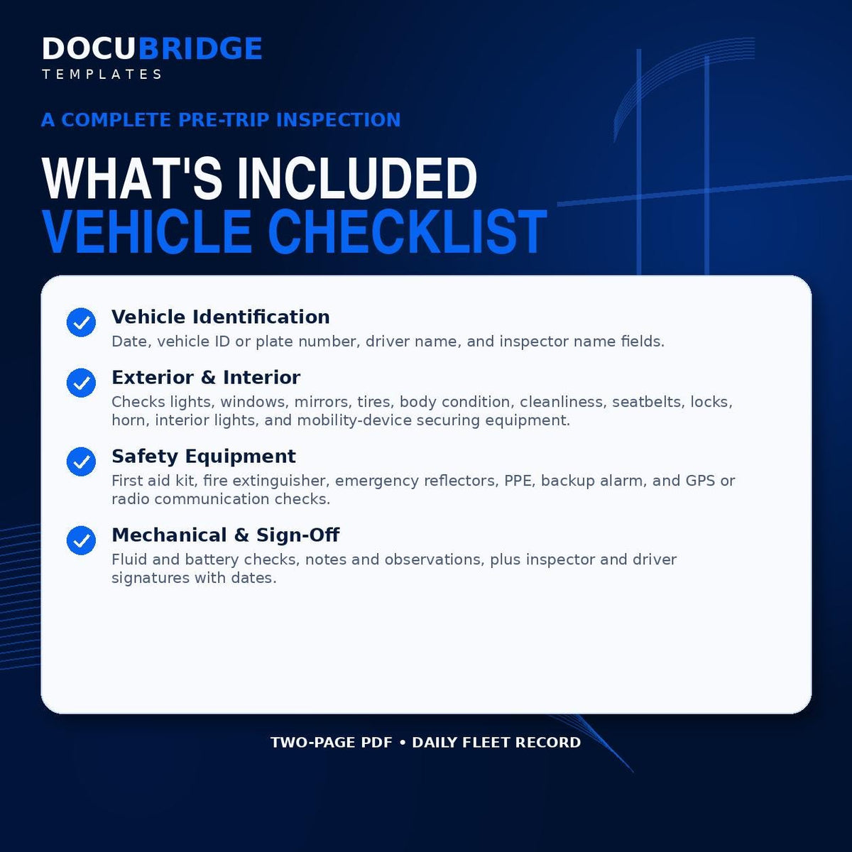 NEMT Vehicle Inspection Checklist – Daily Pre-Trip Safety Inspection, Driver & Fleet Maintenance Form | PDF and Word