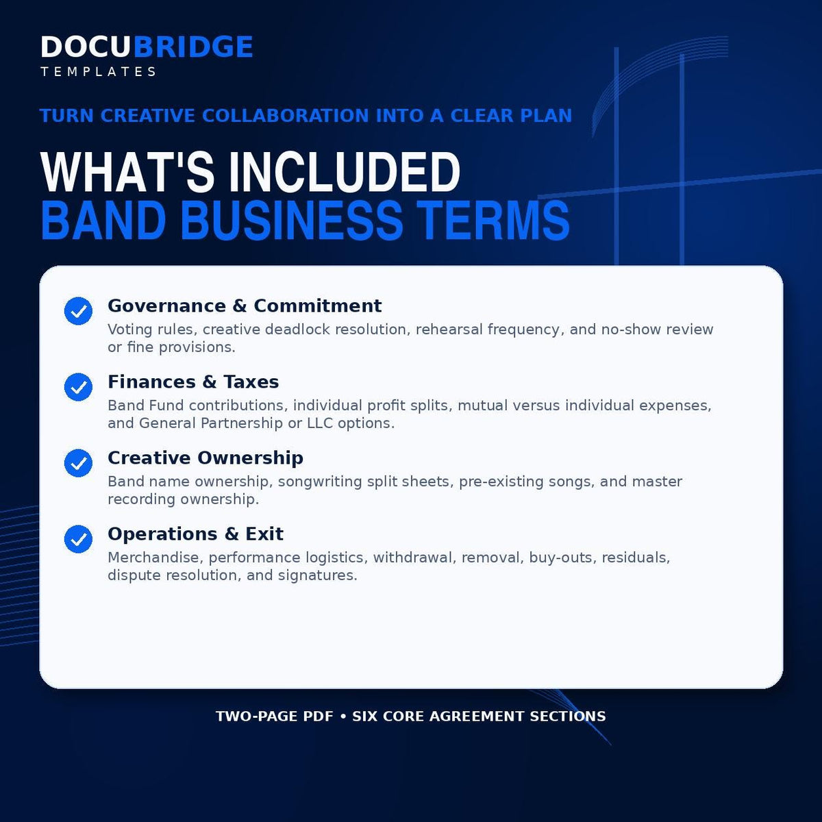 Band Partnership Agreement Template – Music Band Contract, Songwriting, Royalties, Band Fund & Member Agreement | PDF and Word
