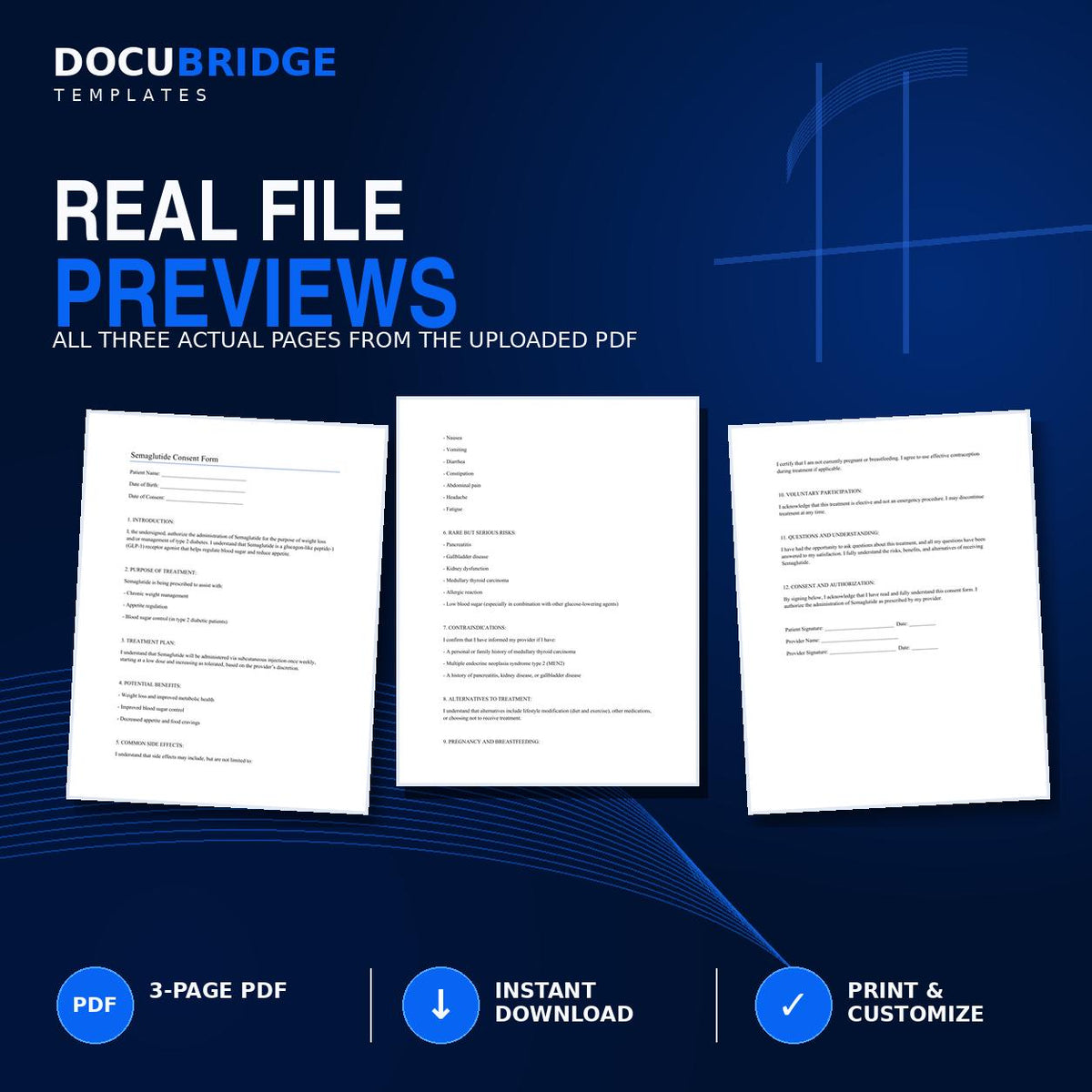 Semaglutide Consent Form Template – GLP-1 Weight Loss Injection, Patient Informed Consent & Medical Spa Form | PDF and Word