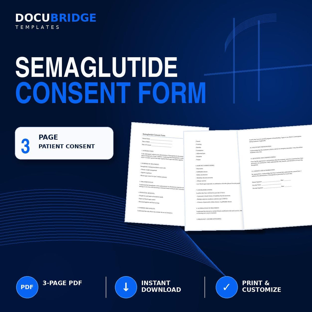 Semaglutide Consent Form Template – GLP-1 Weight Loss Injection, Patient Informed Consent & Medical Spa Form | PDF and Word
