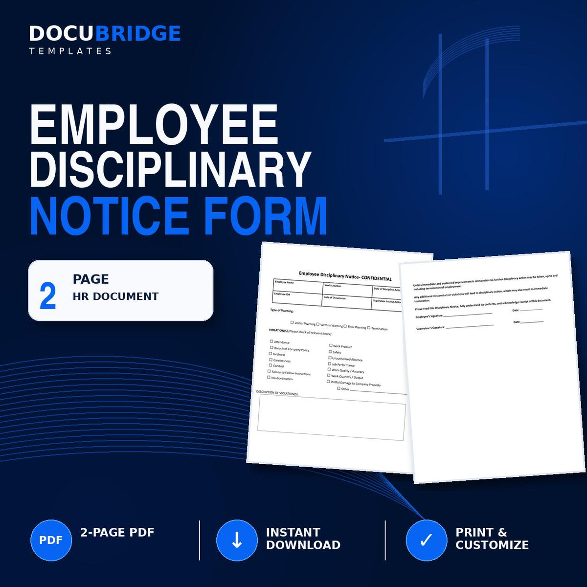Employee Disciplinary Notice Form – Written Warning, Corrective Action & Employee Violation HR Template | PDF and Word