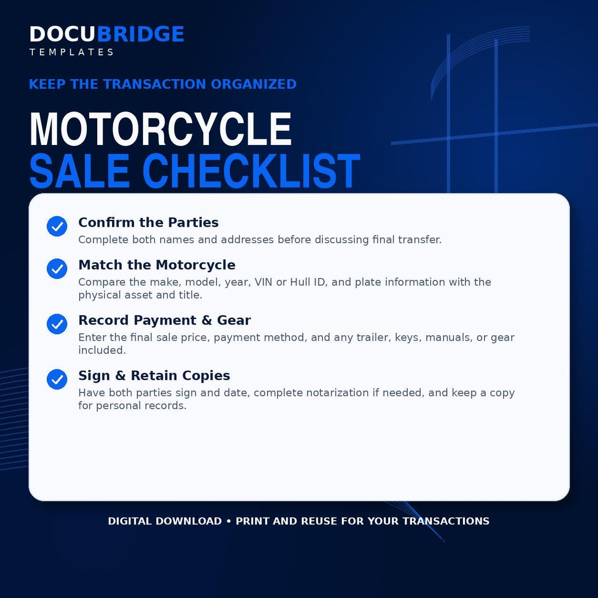 Motorcycle Bill of Sale Template – Bike Sale Agreement, VIN, Odometer, As-Is & Notary Form | PDF and Word