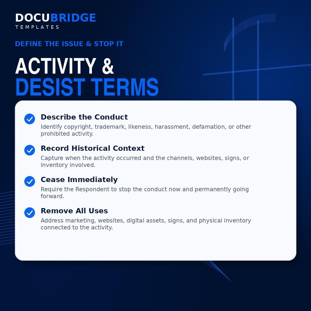 Cease and Desist Agreement Template – Copyright, Harassment, Defamation, Trademark & Unauthorized Use Settlement | PDF and Word