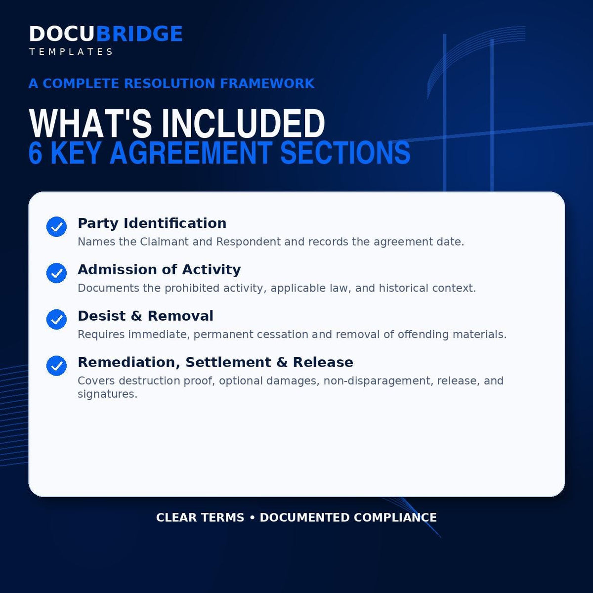 Cease and Desist Agreement Template – Copyright, Harassment, Defamation, Trademark & Unauthorized Use Settlement | PDF and Word