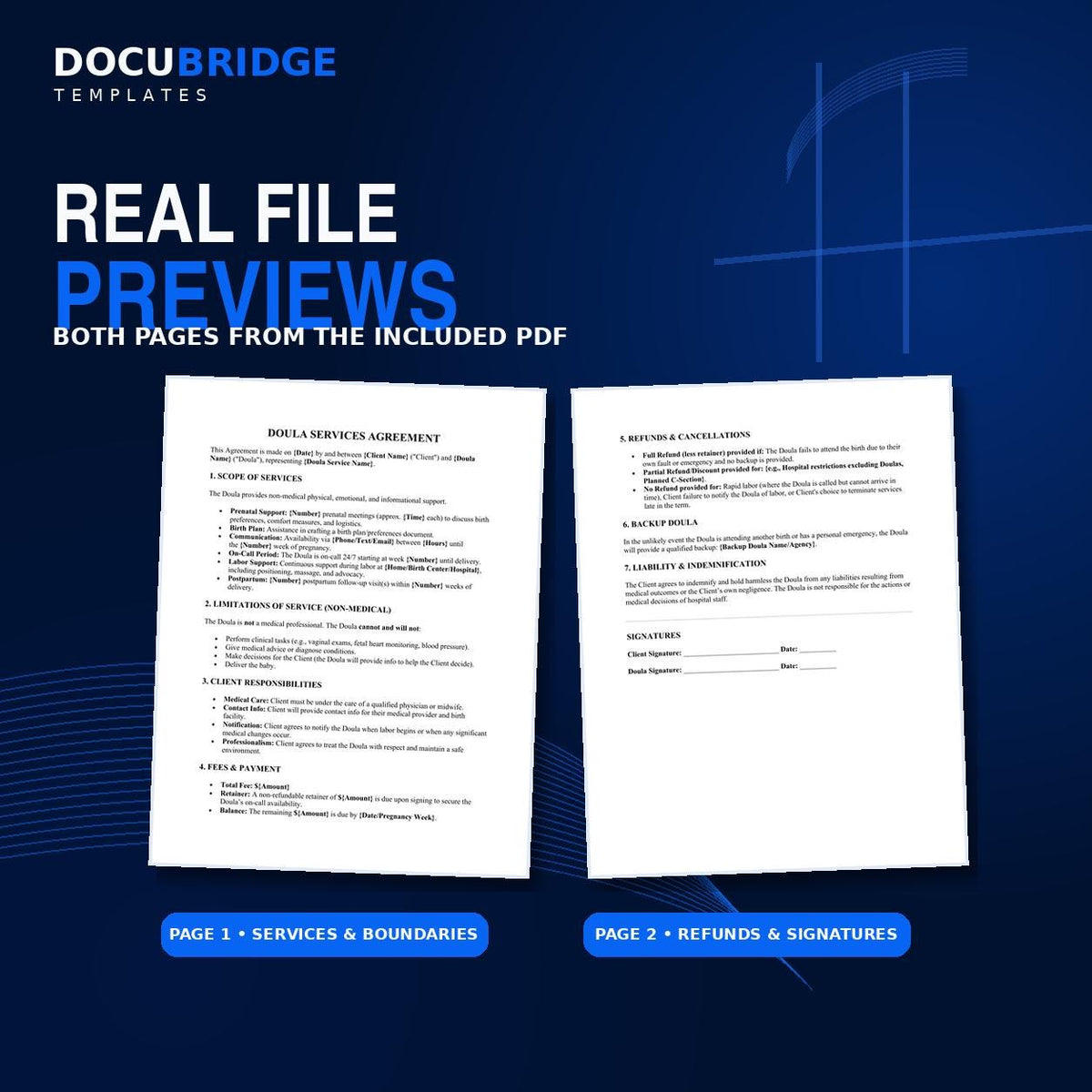 Doula Services Agreement Template – Birth Doula Contract, Prenatal & Labor Support, Fees, On-Call, Backup Doula | PDF and Word