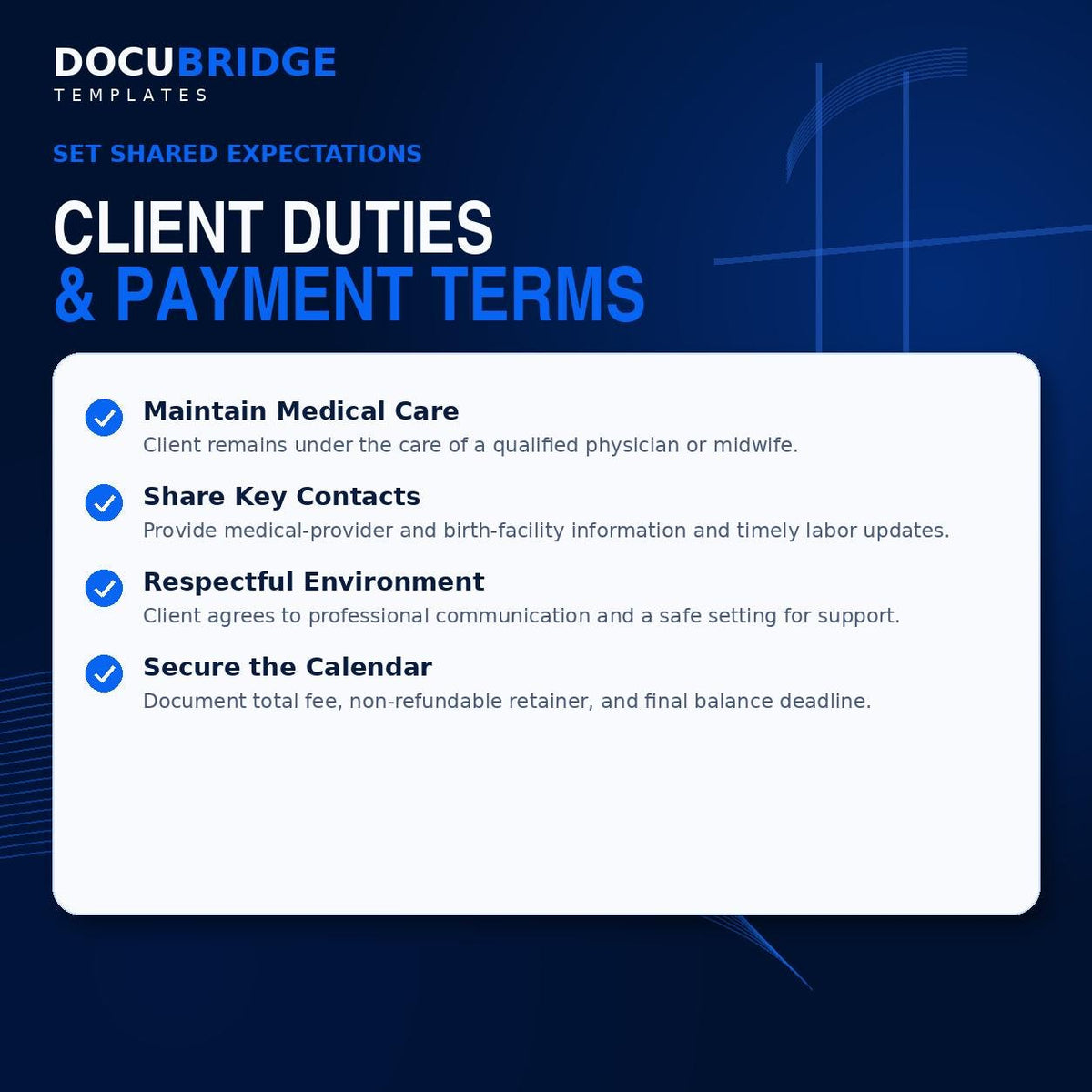 Doula Services Agreement Template – Birth Doula Contract, Prenatal & Labor Support, Fees, On-Call, Backup Doula | PDF and Word