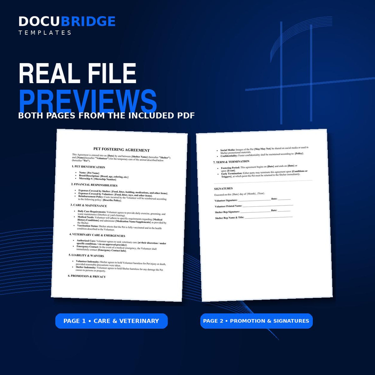 Pet Fostering Agreement Template | Animal Rescue Foster Contract | Shelter Volunteer Agreement | Pet Care, Veterinary, Liability Form
