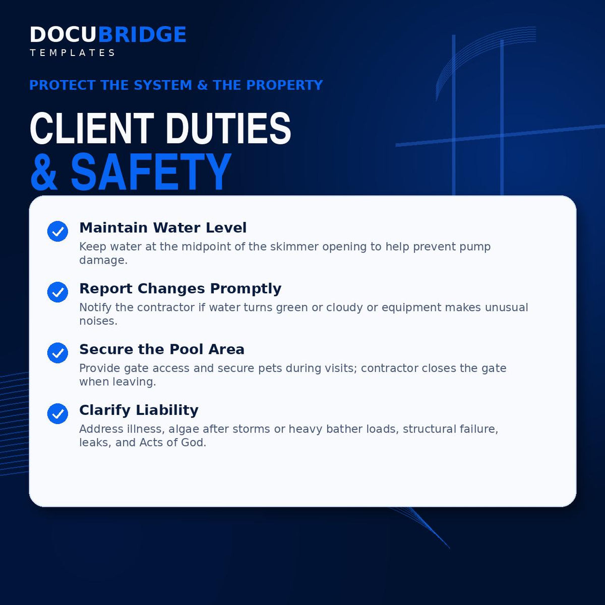 Swimming Pool Maintenance Agreement Template | Pool Service Contract | Cleaning, Chemicals, Repairs & Seasonal Service | PDF and Word
