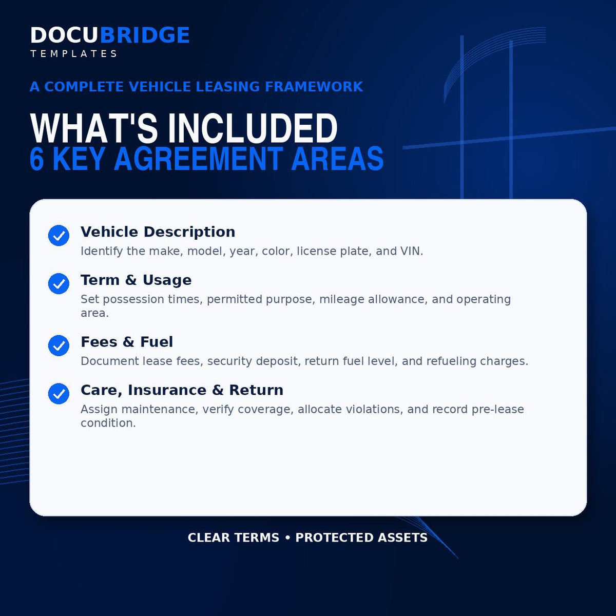 Vehicle Lease Agreement Template | Car Rental Contract | Auto Lease, Mileage, Insurance & Security Deposit Agreement | PDF and Word