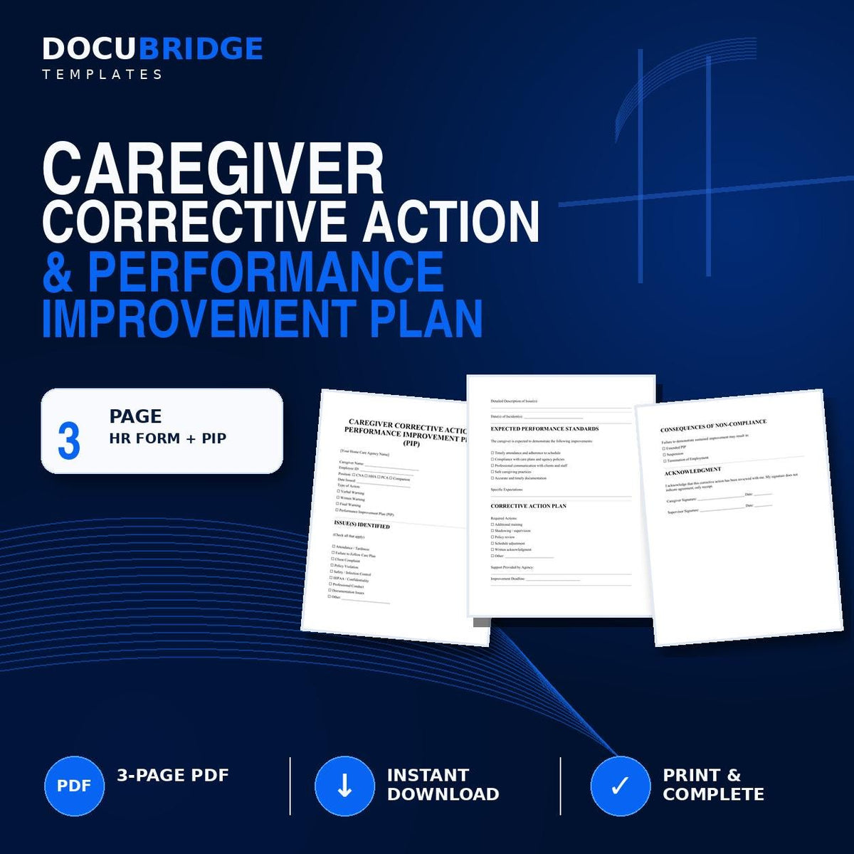 Caregiver Corrective Action Form & PIP Template | Home Care Employee Written Warning, Disciplinary Action, Performance Improvement Plan