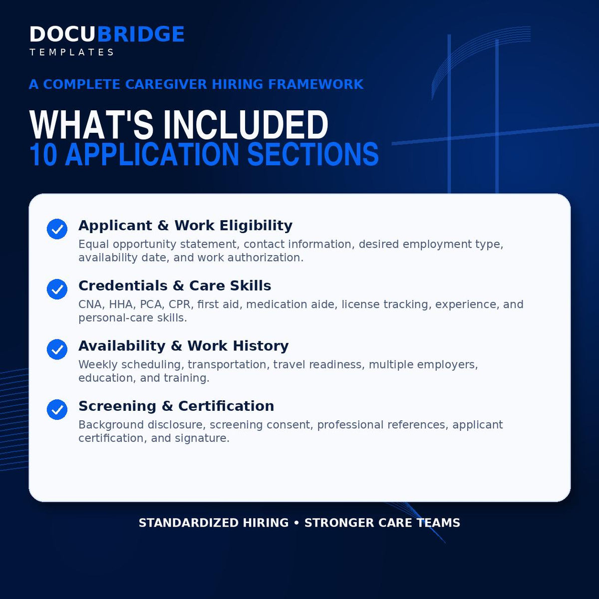 Caregiver Employment Application Template | Home Care Job Application | CNA PCA Hiring Form, Background Check & HR Form