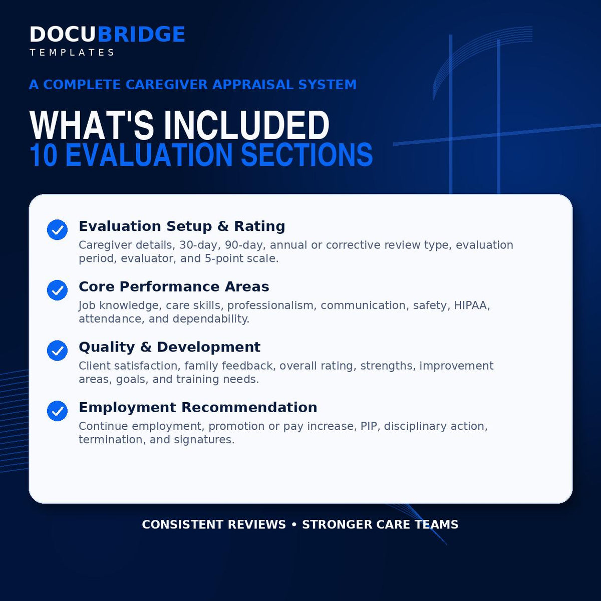 Caregiver Performance Evaluation Form | Home Care Employee Review | 30 90 Day Annual Evaluation & PIP Assessment