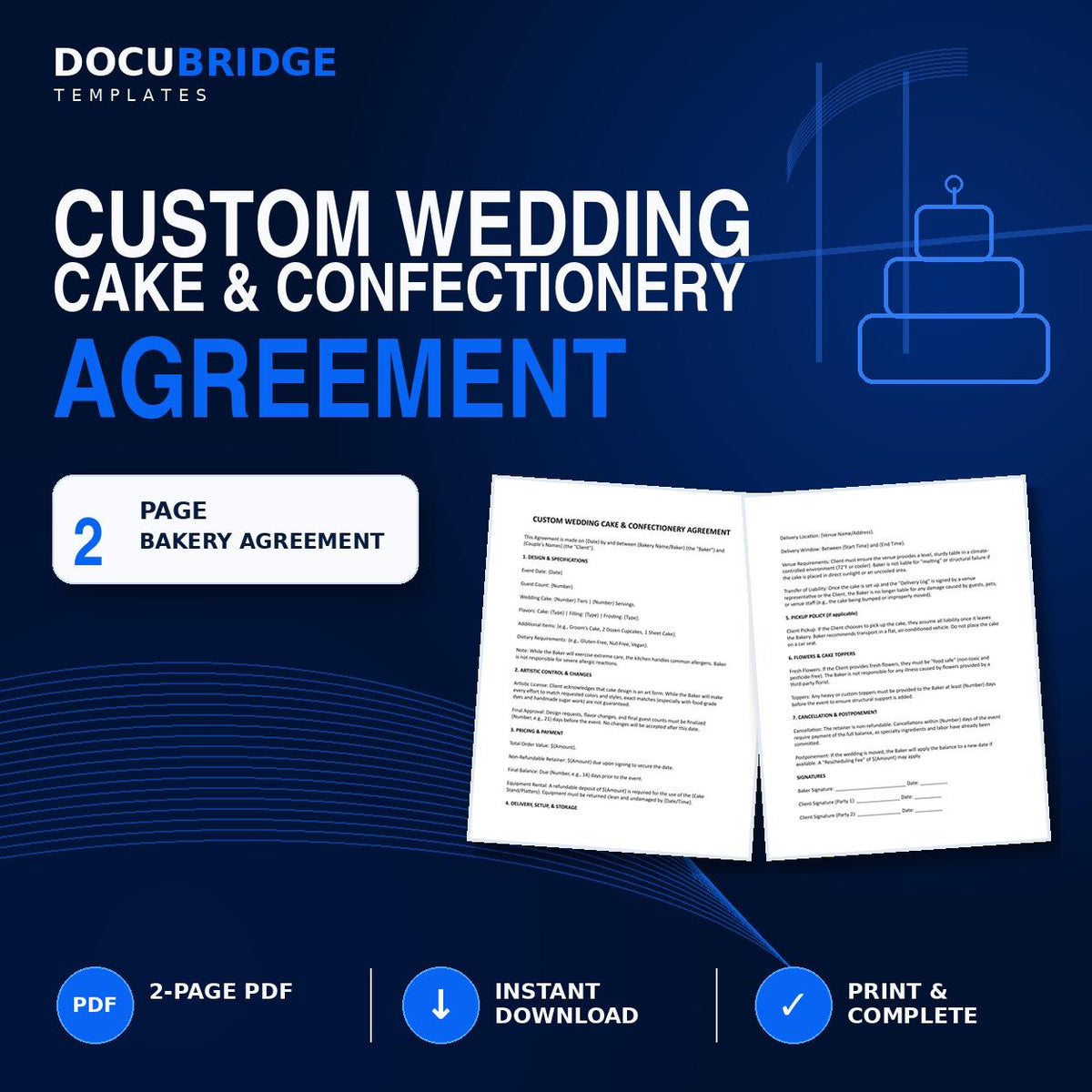 Wedding Cake Contract Template | Bakery Order Agreement (Digital Download)