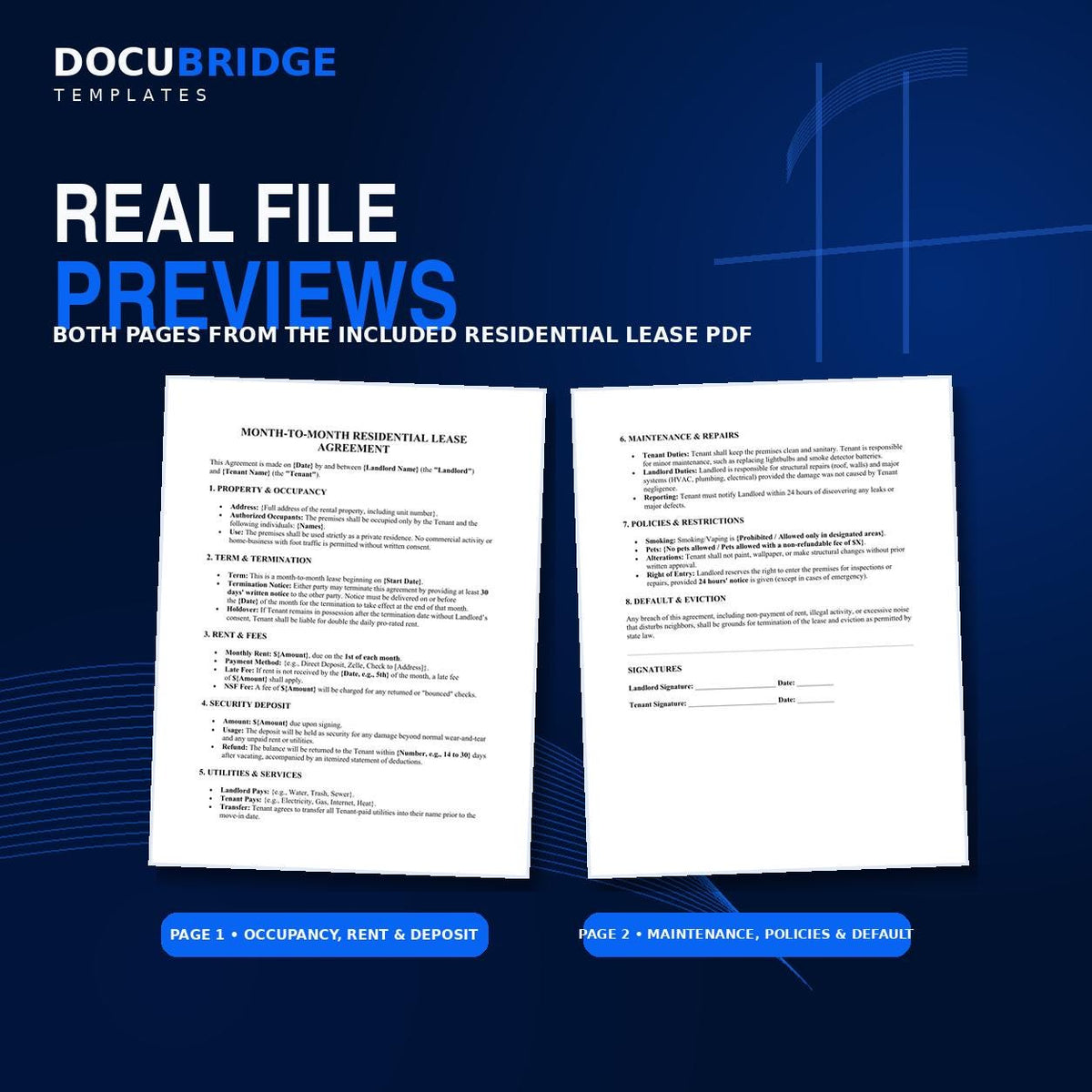 Month to Month Rental Agreement | Residential Lease Form (Fillable PDF)