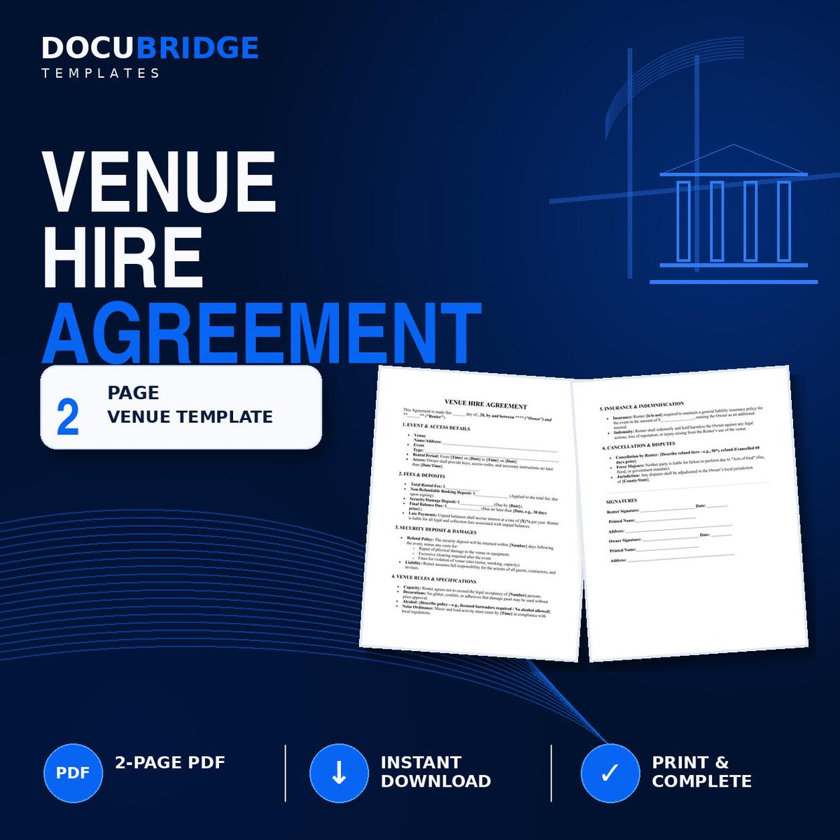 Venue Hire Agreement Template | Event Space Rental Contract (PDF Download)