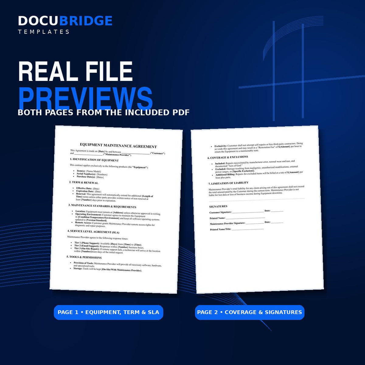 Equipment Maintenance Agreement Template | Service Level Agreement (SLA) (Digital Download)