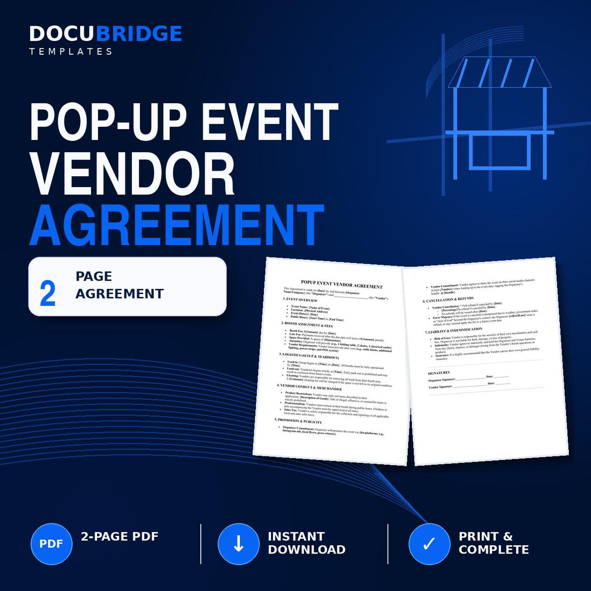 Pop-Up Event Vendor Agreement Template | Market Organizer Contract (Printable Download