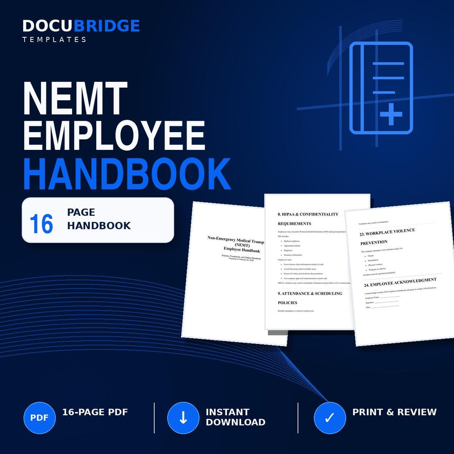 NEMT Employee Handbook Template | Non-Emergency Medical Transportation Policies & Procedures Manual