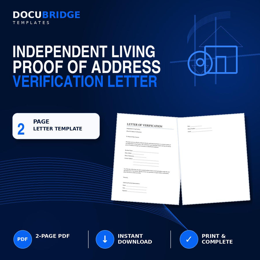 Proof of Residence Letter Template | Independent Living Facility Residency Verification | Proof of Address Verification Letter | PDF & Word