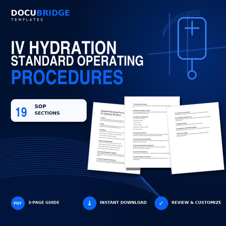 IV Hydration SOP Template – Standard Operating Procedures for Iv Therapy, Med Spa and Mobile IV Clinics