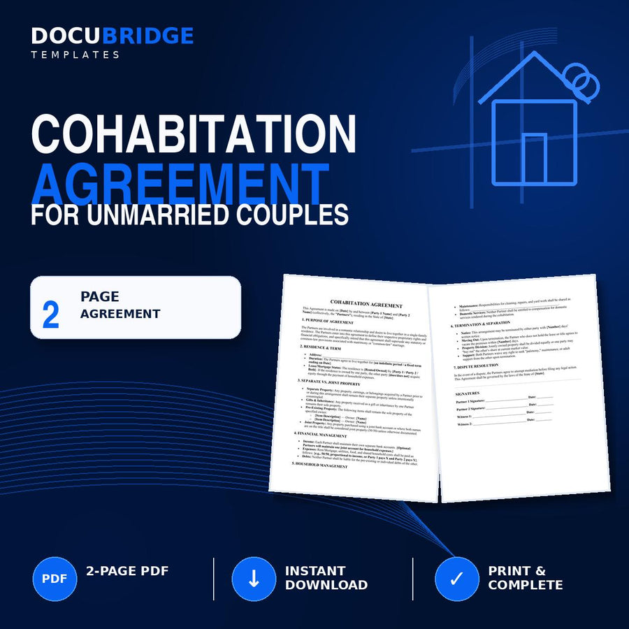 Cohabitation Agreement Template – Living Together Contract for Unmarried Couples & Domestic Partners