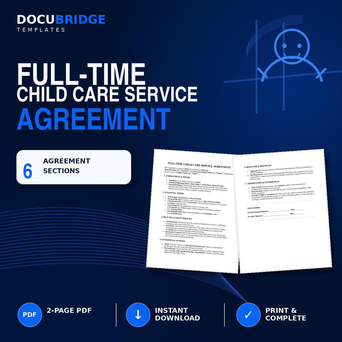 Daycare Contract Template – Child Care Service Agreement for Home Daycare, Preschool & Childcare Providers