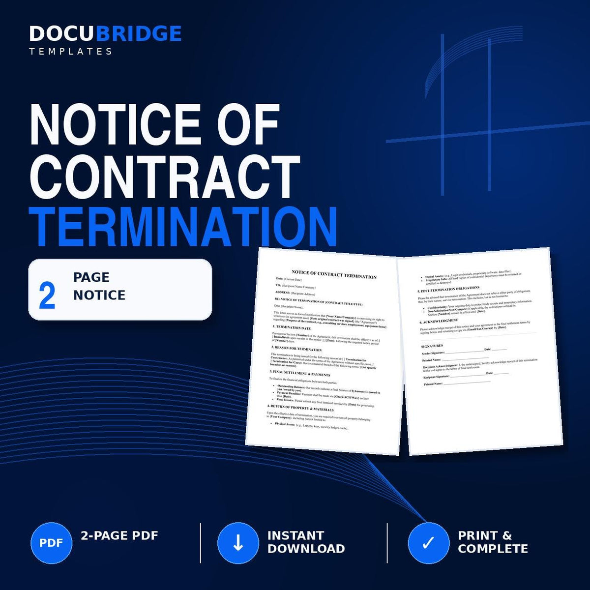 Contract Termination Letter Template | Notice of Cancellation (Digital Download)