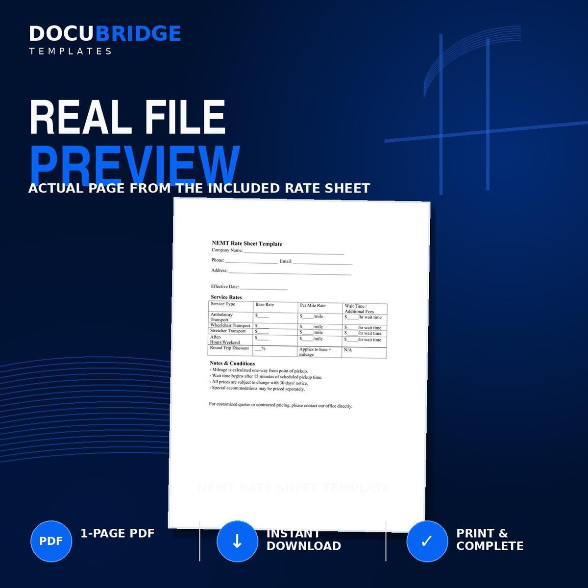 NEMT Rate Sheet Template – Non-Emergency Medical Transportation Pricing & Mileage Fee Sheet