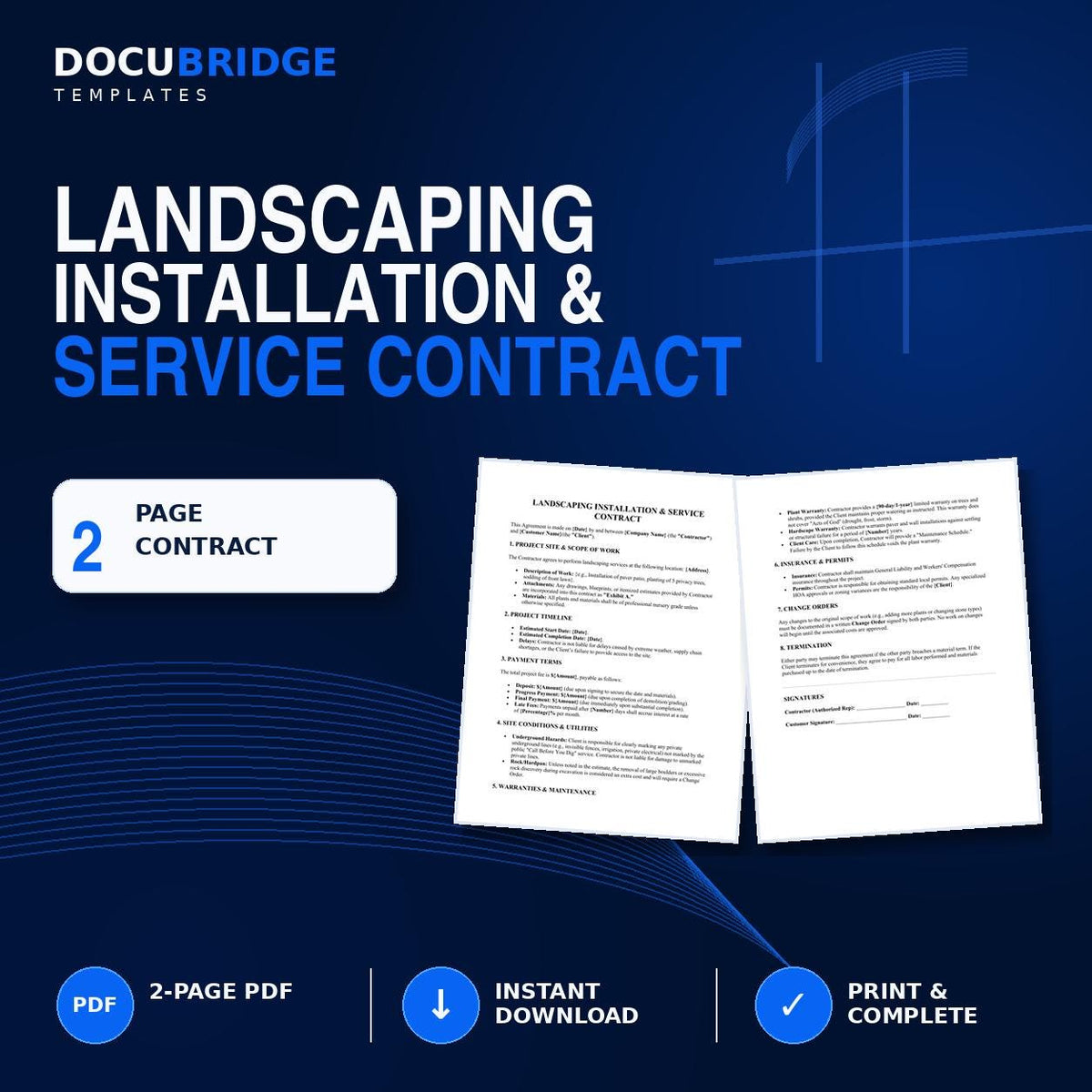 Landscaping Installation Contract Template | Service Agreement (PDF/Word Document)
