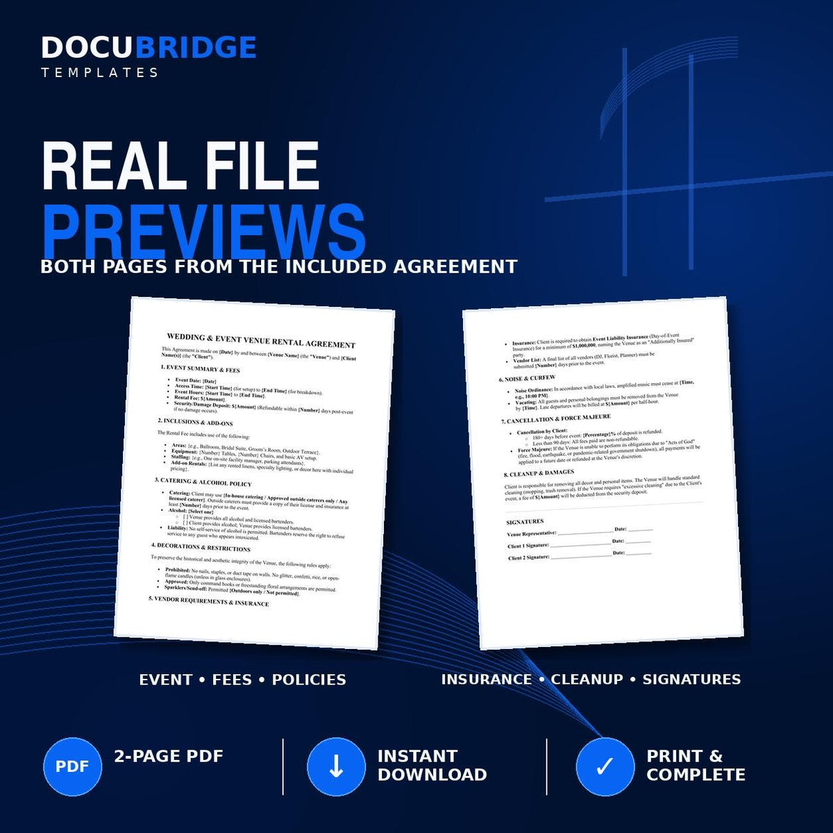 Wedding Venue Rental Agreement Template | Event Contract (PDF)