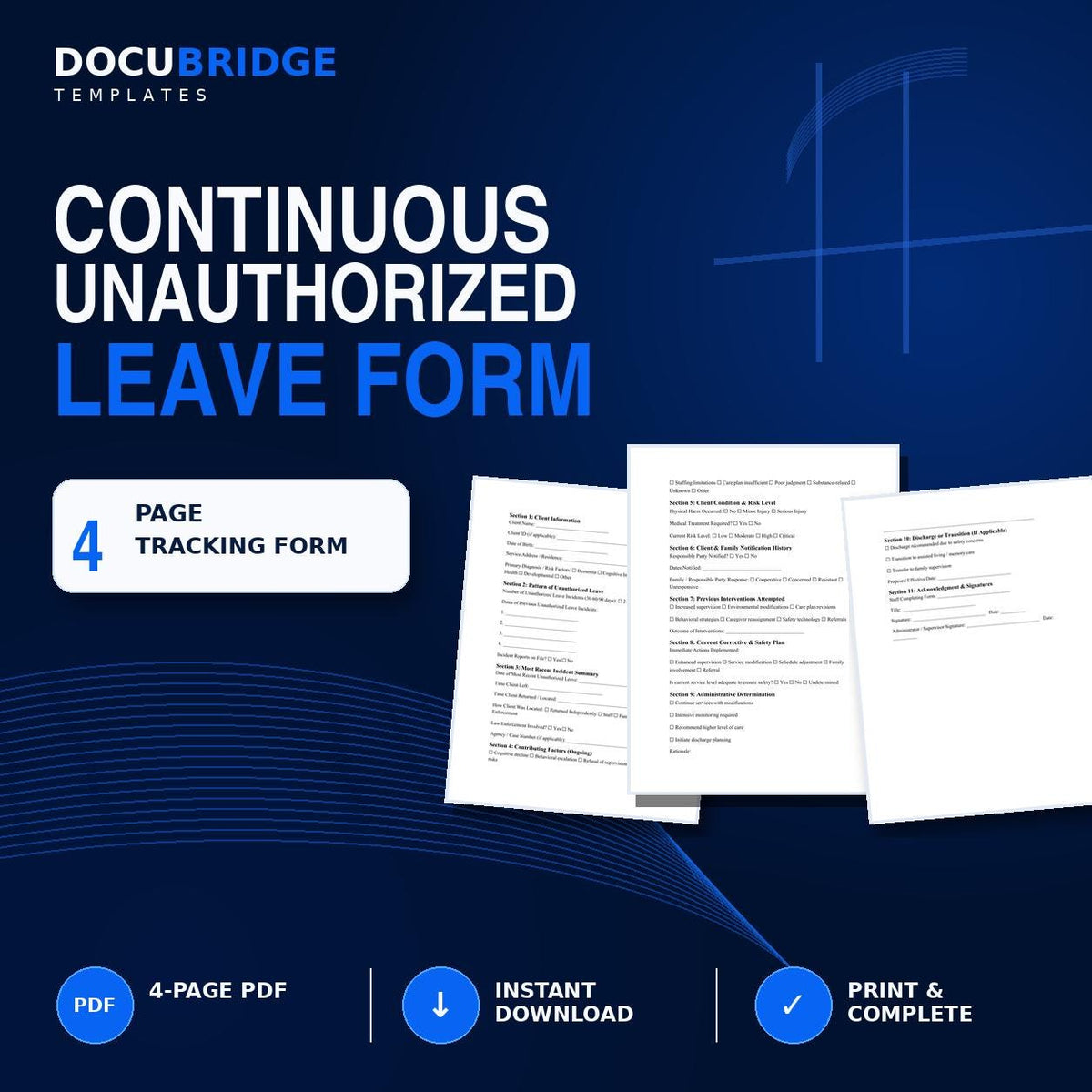 Continuous Unauthorized Leave Form Template | Elopement Risk Assessment (Digital Download)