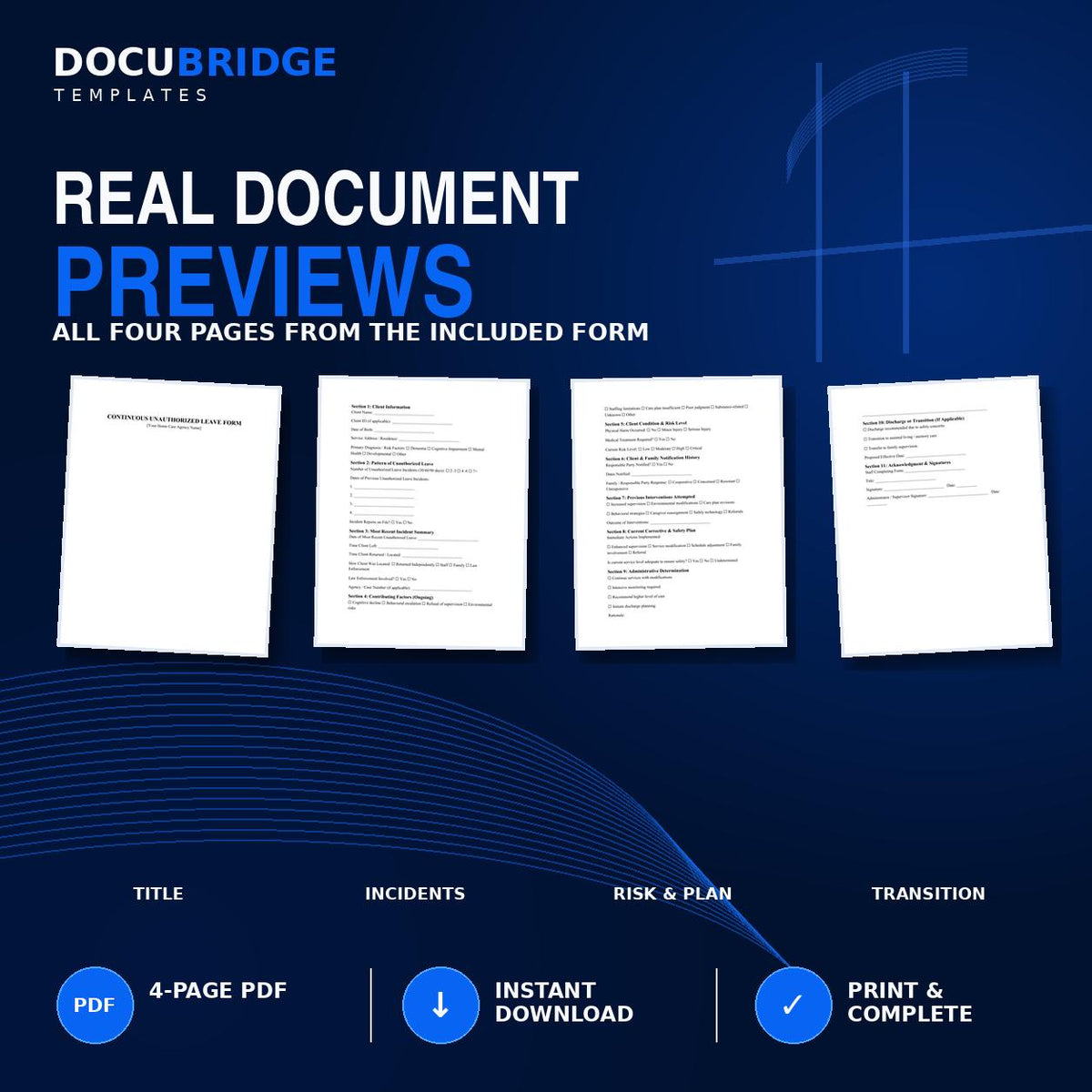 Continuous Unauthorized Leave Form Template | Elopement Risk Assessment (Digital Download)