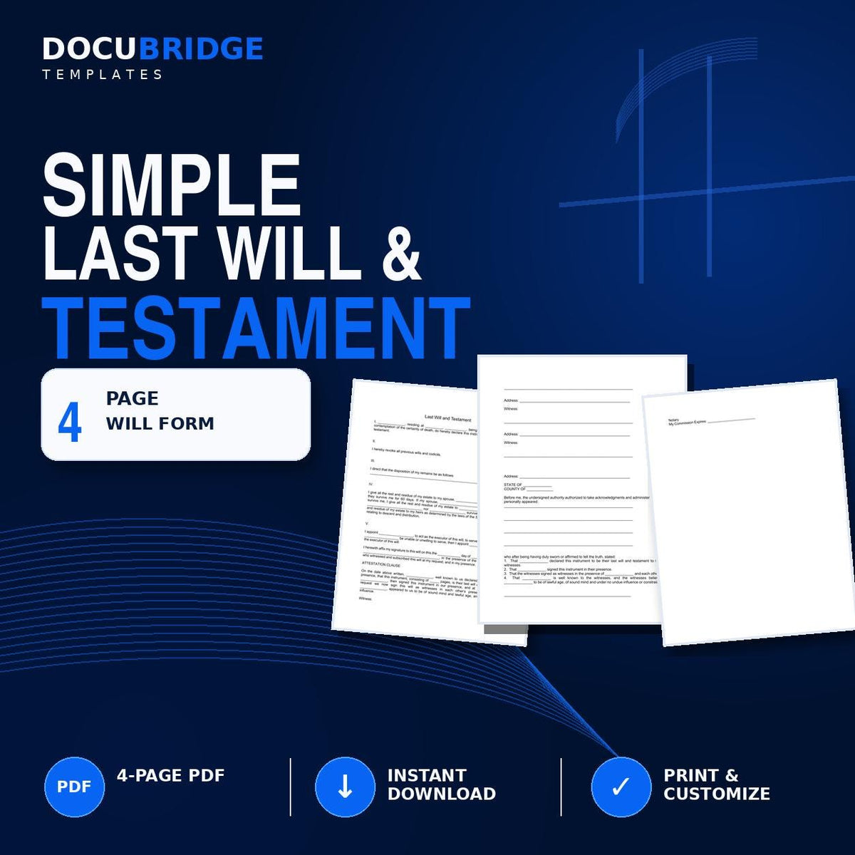 Simple Last Will and Testament Template – Editable Will & Estate Planning Form PDF and Word