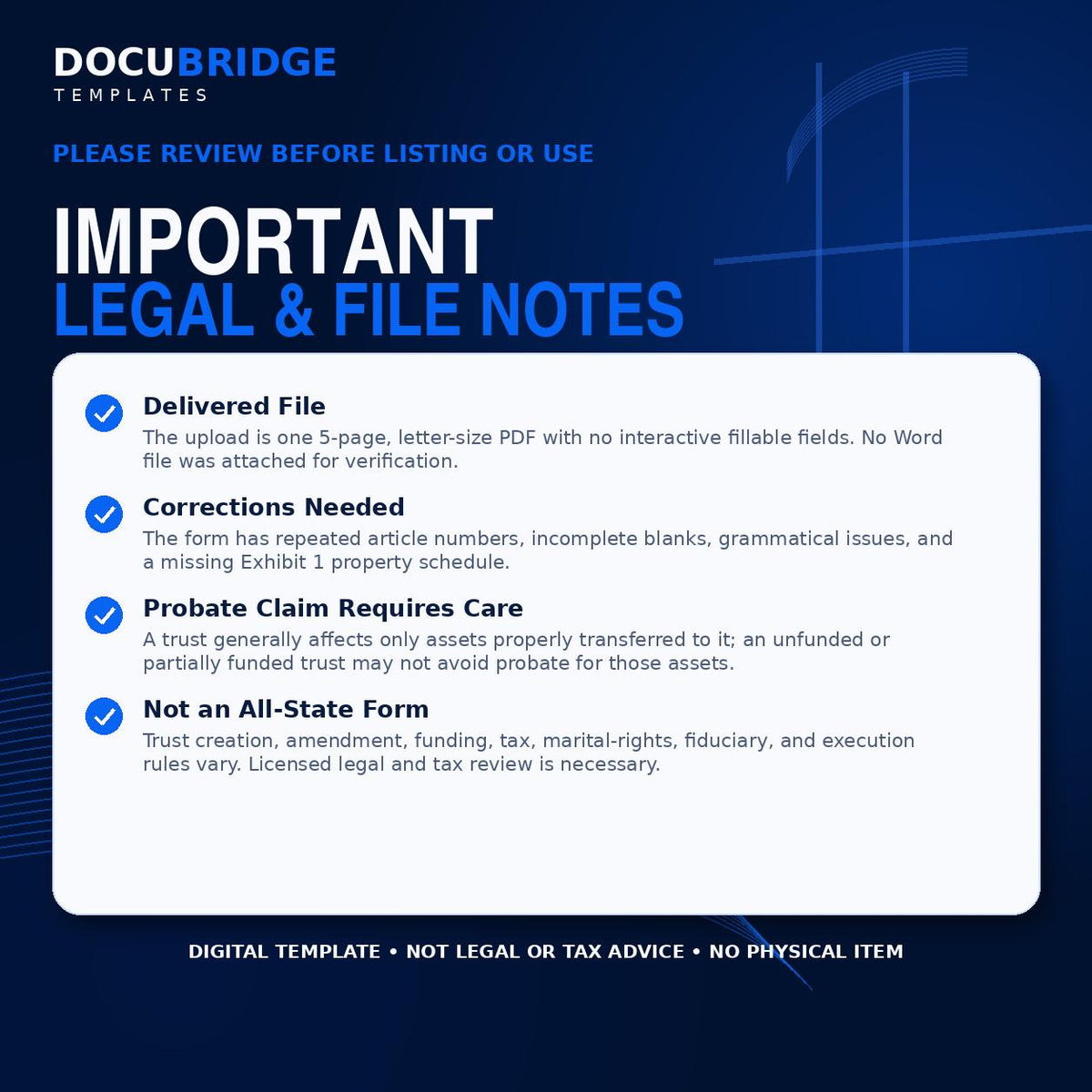 Revocable Living Trust Template – Estate Planning Trust Agreement, Trustee & Beneficiary Form | PDF