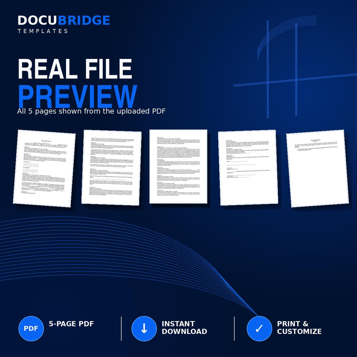 Revocable Living Trust Template – Estate Planning Trust Agreement, Trustee & Beneficiary Form | PDF