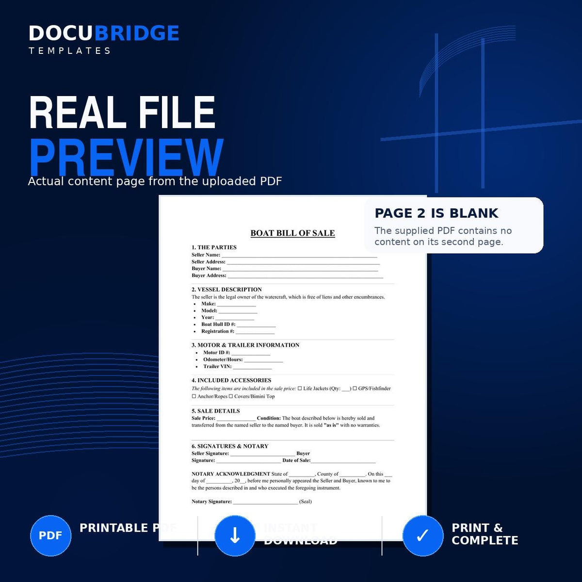 Boat Bill of Sale Template – Jet Ski & Watercraft Sale Agreement with Motor, Trailer | PDF