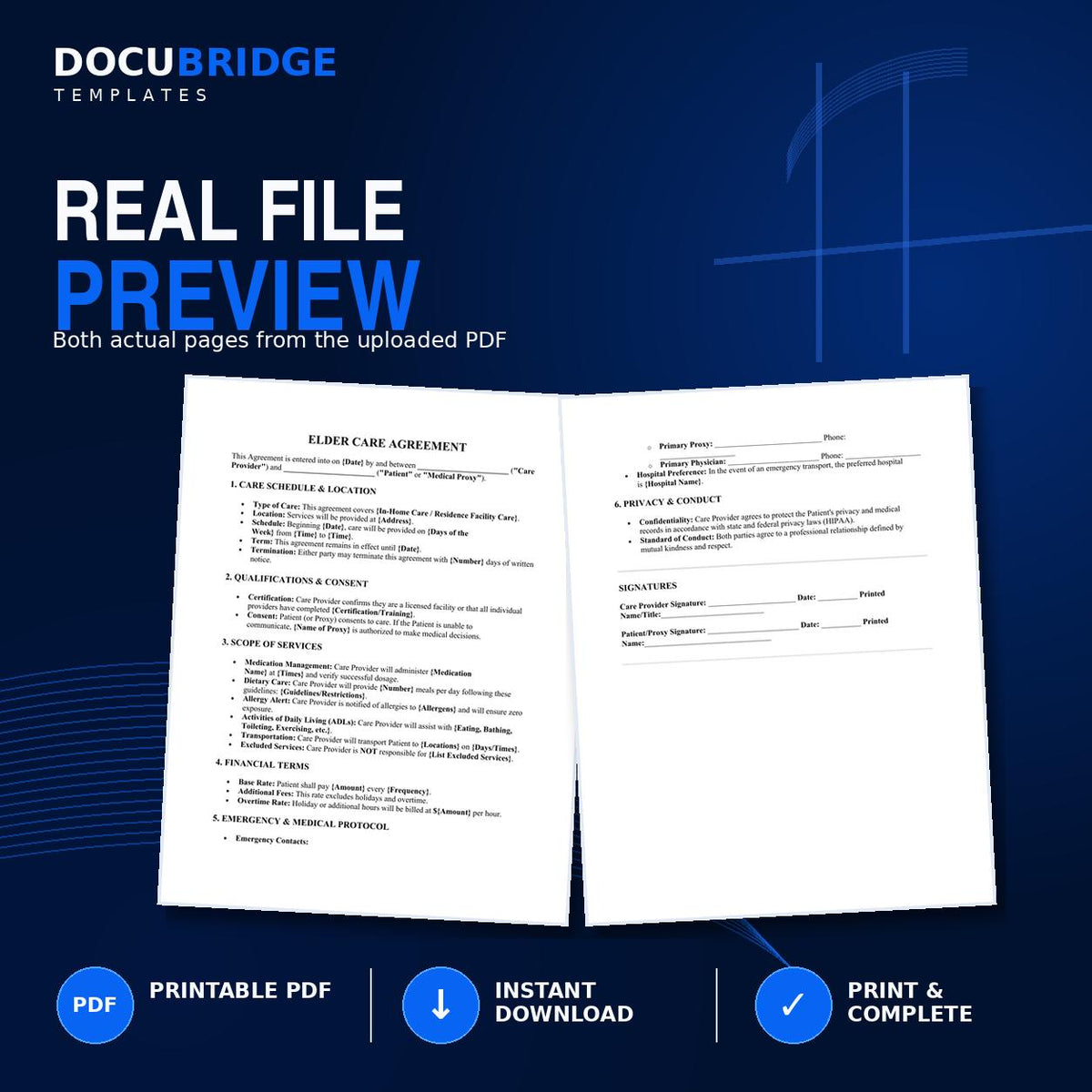 Elder Care Agreement Template – Senior Caregiver Contract, In-Home Care & Private Care Service Agreement | PDF