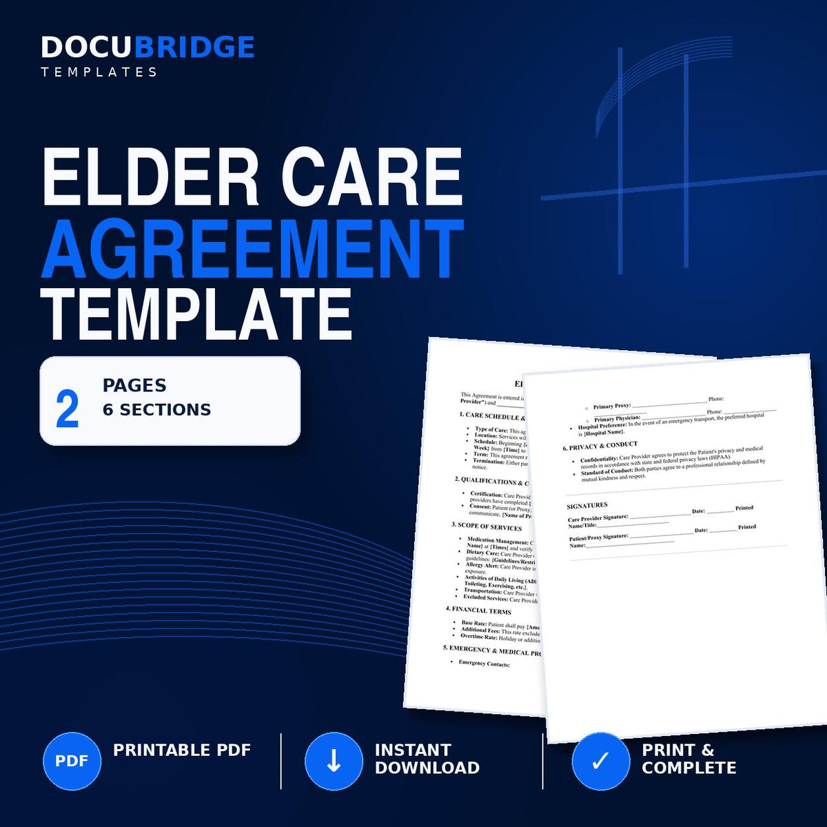 Elder Care Agreement Template – Senior Caregiver Contract, In-Home Care & Private Care Service Agreement | PDF