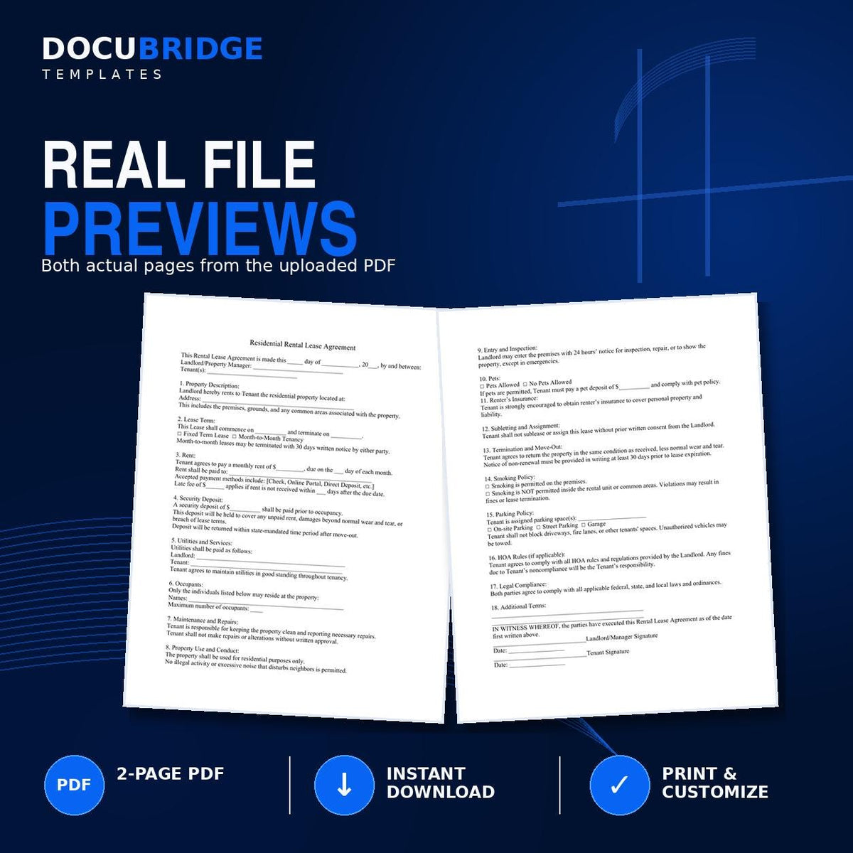 Residential Lease Agreement Template – Rental Contract for Landlords, Month-to-Month & Fixed-Term Lease | PDF and Word