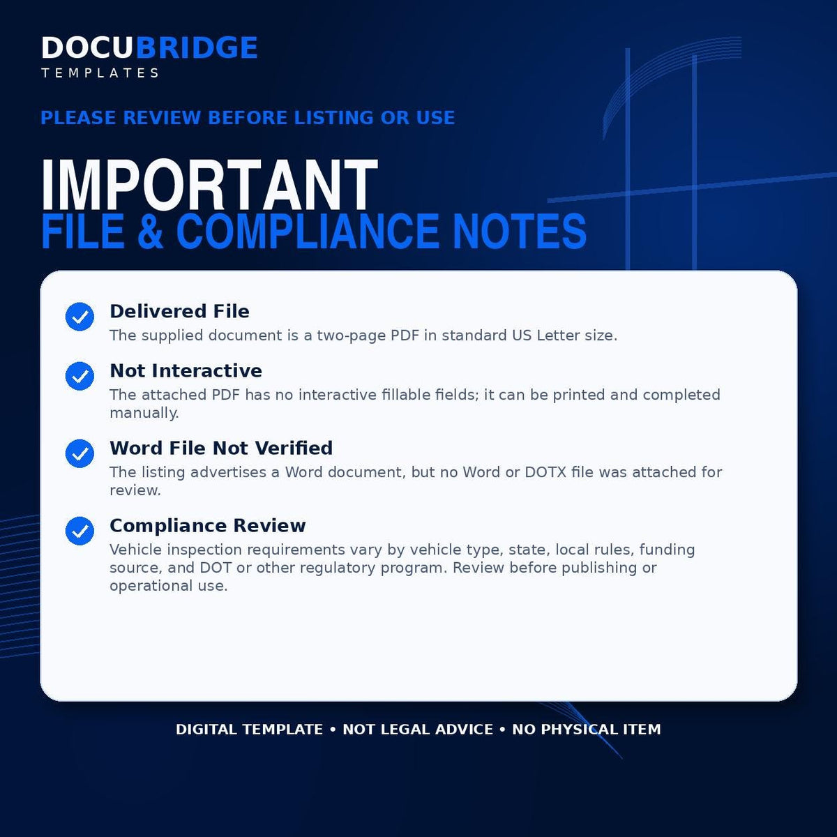 NEMT Vehicle Inspection Checklist – Daily Pre-Trip Safety Inspection, Driver & Fleet Maintenance Form | PDF and Word