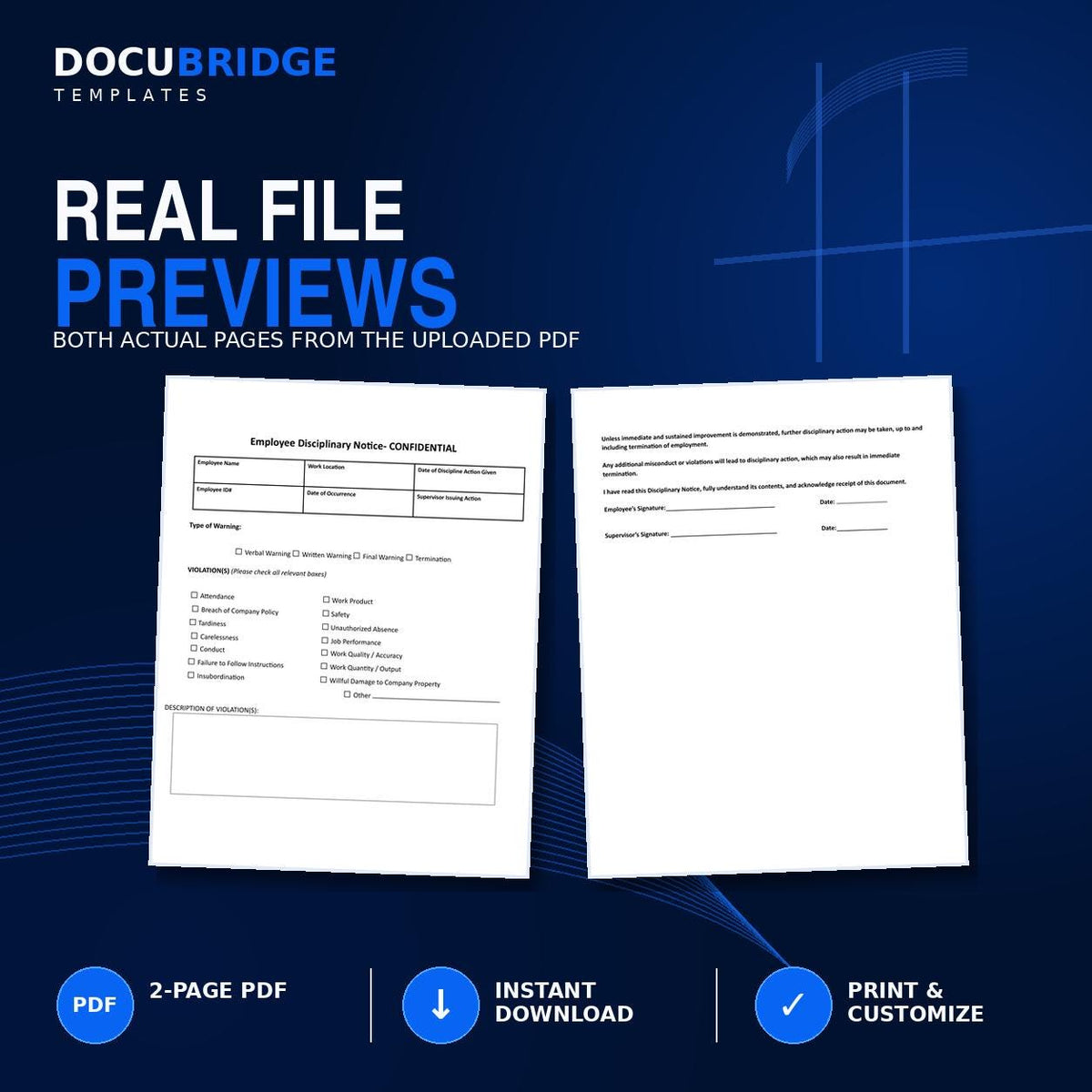 Employee Disciplinary Notice Form – Written Warning, Corrective Action & Employee Violation HR Template | PDF and Word