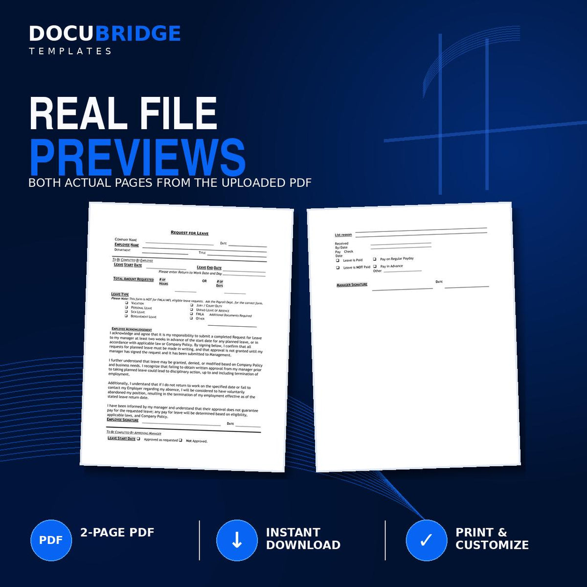 Employee Leave Request Form Template – Vacation, Sick, Personal, Bereavement & Unpaid Time Off HR Form | PDF and Word