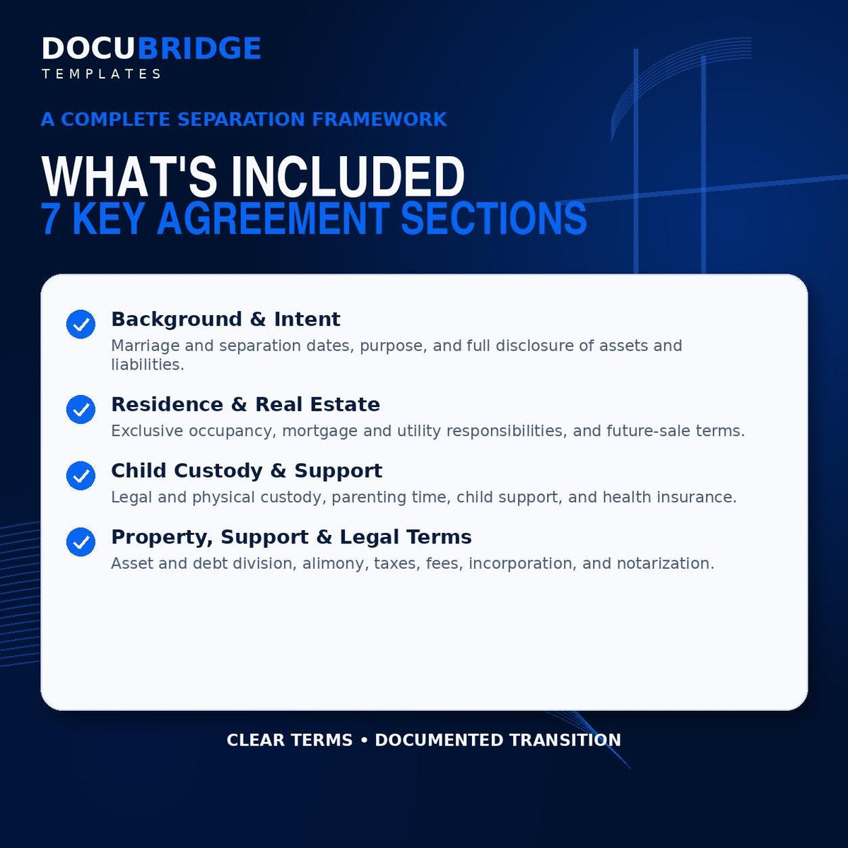 Marital Separation Agreement Template – Property Settlement, Child Custody, Support, Assets & Debt Division | PDF and Word