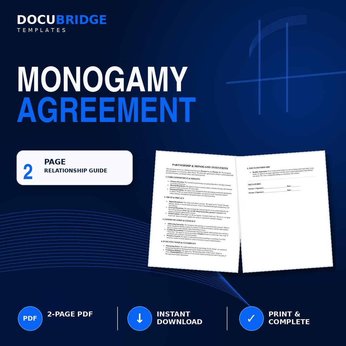 Monogamy Agreement Template – Couples Relationship Boundaries, Fidelity, Trust, Privacy & Communication Agreement | PDF and Word