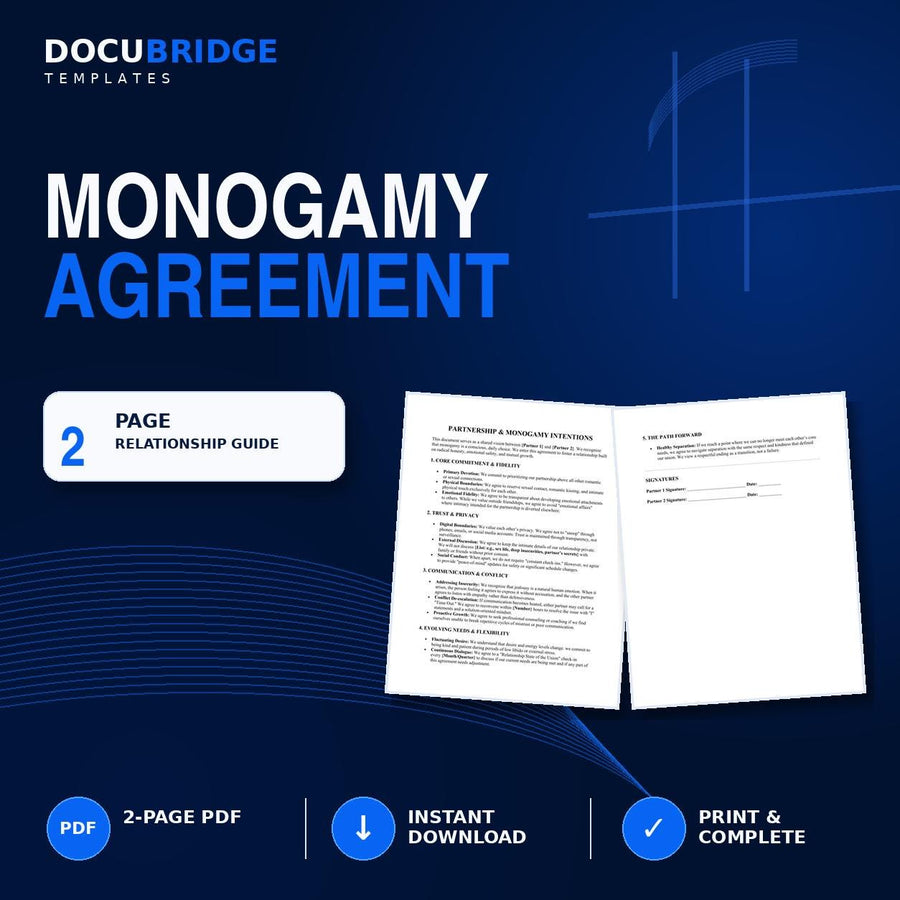 Monogamy Agreement Template – Couples Relationship Boundaries, Fidelity, Trust, Privacy & Communication Agreement | PDF and Word