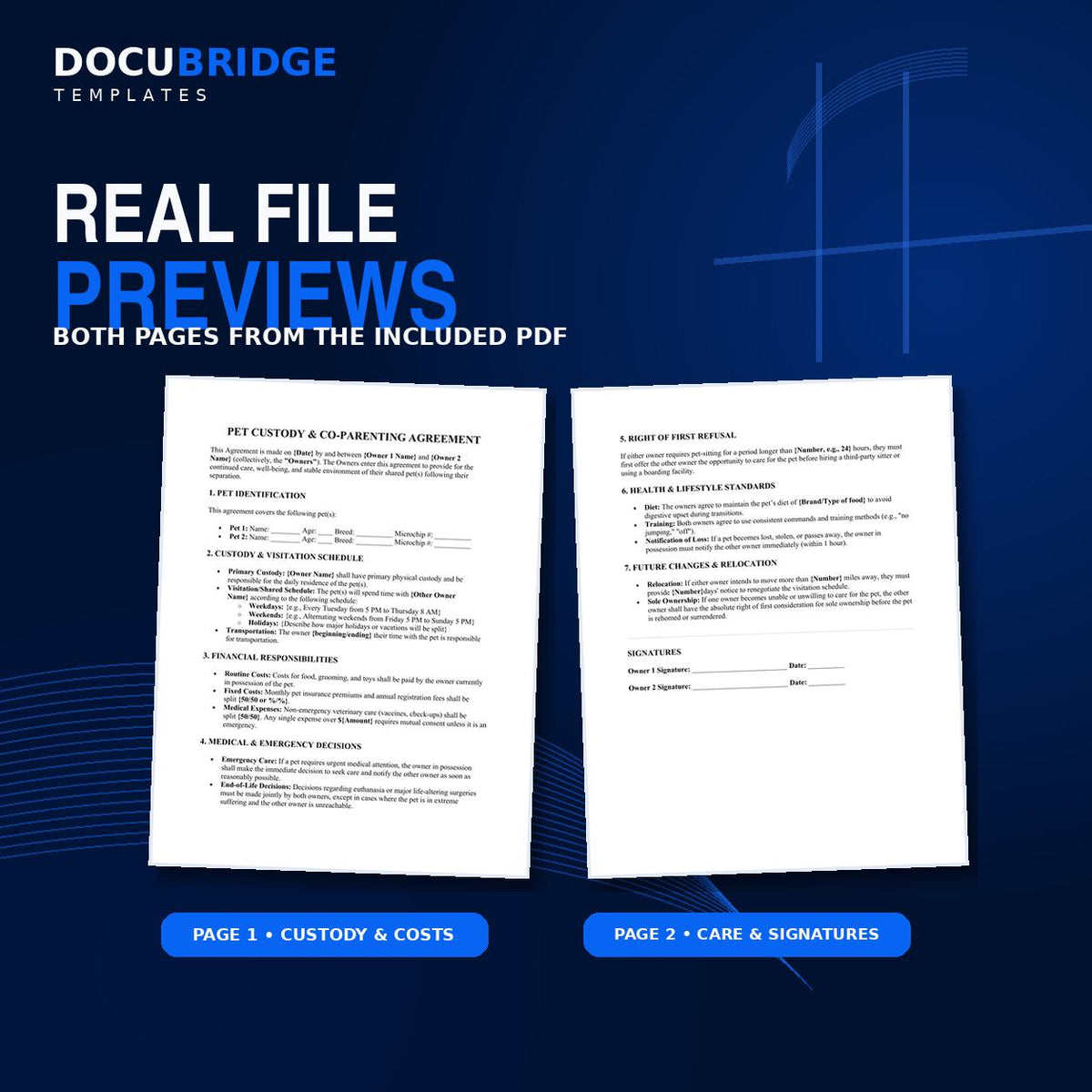 Pet Custody Agreement Template – Pet Co-Parenting, Visitation Schedule, Shared Expenses & Veterinary Care | PDF and Word