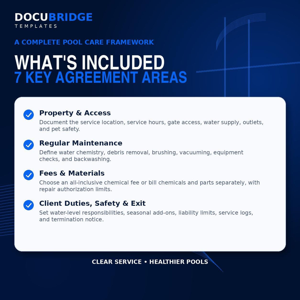 Swimming Pool Maintenance Agreement Template | Pool Service Contract | Cleaning, Chemicals, Repairs & Seasonal Service | PDF and Word