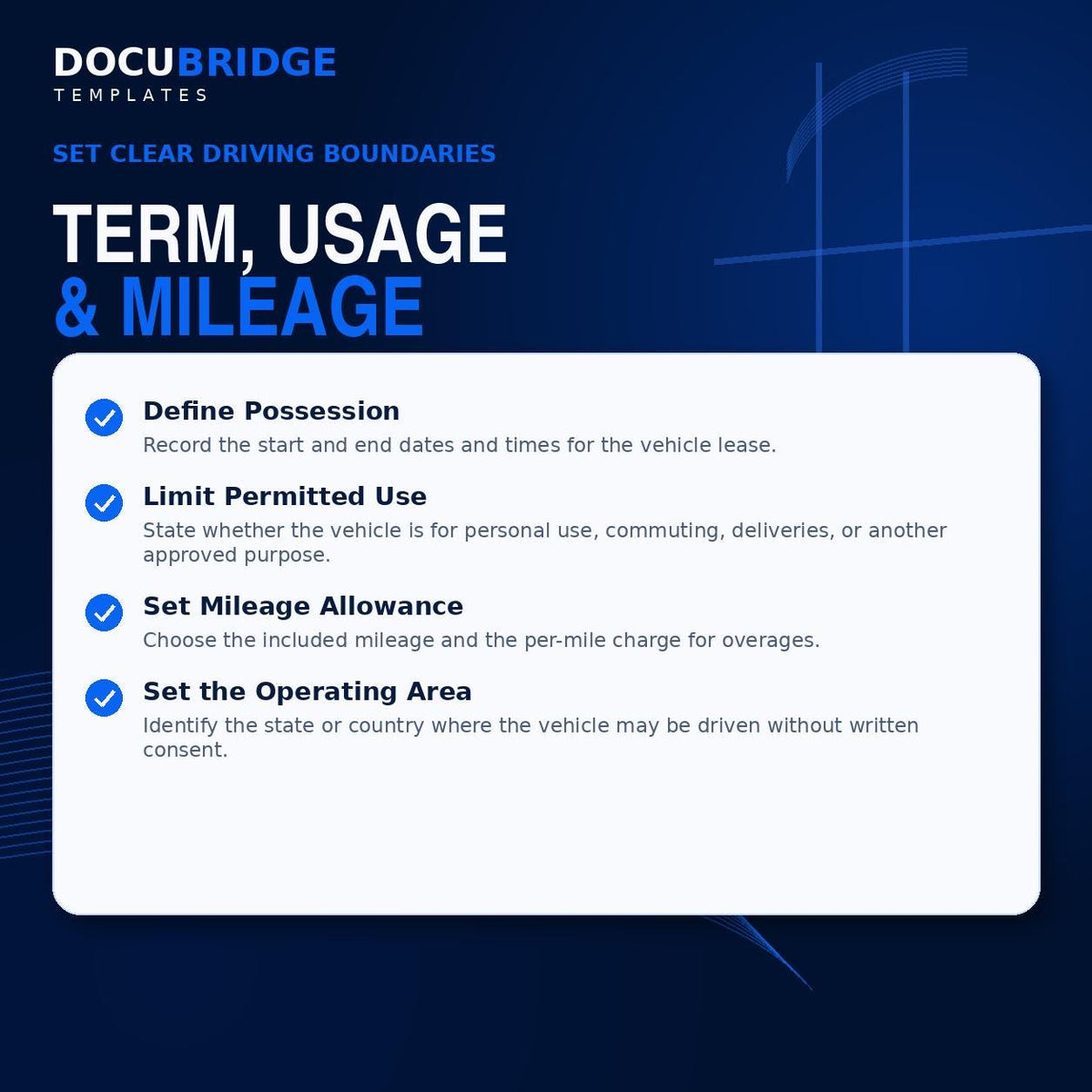 Vehicle Lease Agreement Template | Car Rental Contract | Auto Lease, Mileage, Insurance & Security Deposit Agreement | PDF and Word